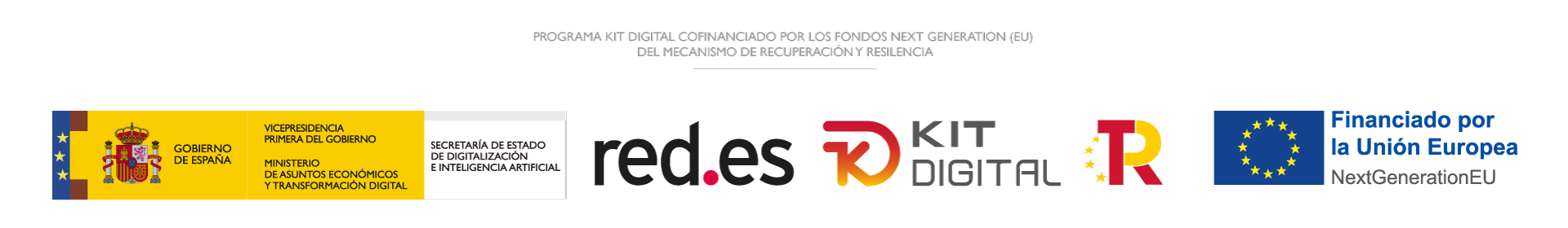 Logotipo Gobierno de España, red.es, Kit Digital, Plan de Recuperación, Transformación y Resiliencia y Financiado por la Unión Europea NextGeneration EU